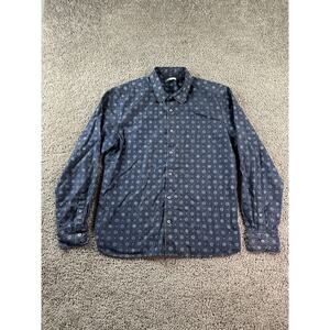 Onassis Button Up Shirt Mens Large Blue Geometric Western Long Sleeve Cotton